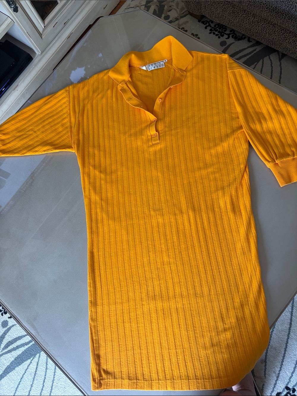 Women’s Ribbed Polo dress in Bright Orange/Yellow - 3/4 Dolman Sleeves